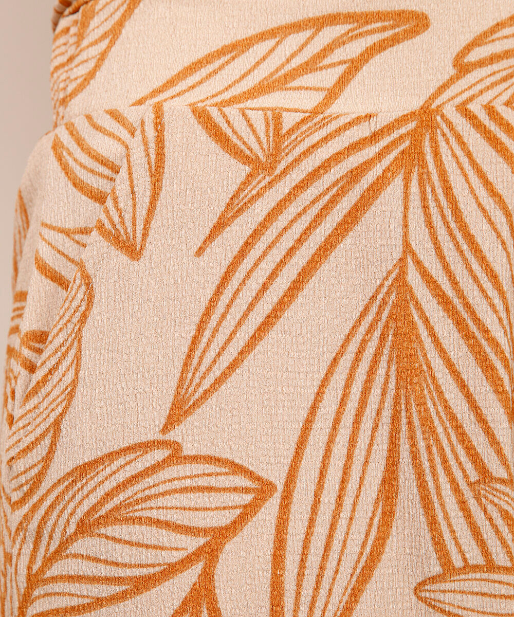 calça wide leg texturizada folhagem bege