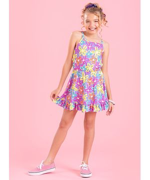 Vestido Infantil Tulipa De Alcinha e Babado Floral Molekada Roxo