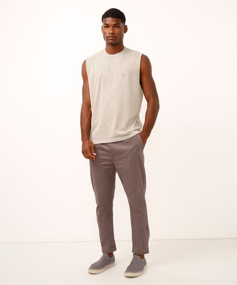 calça jogger de sarja cós com elástico e cordão cinza