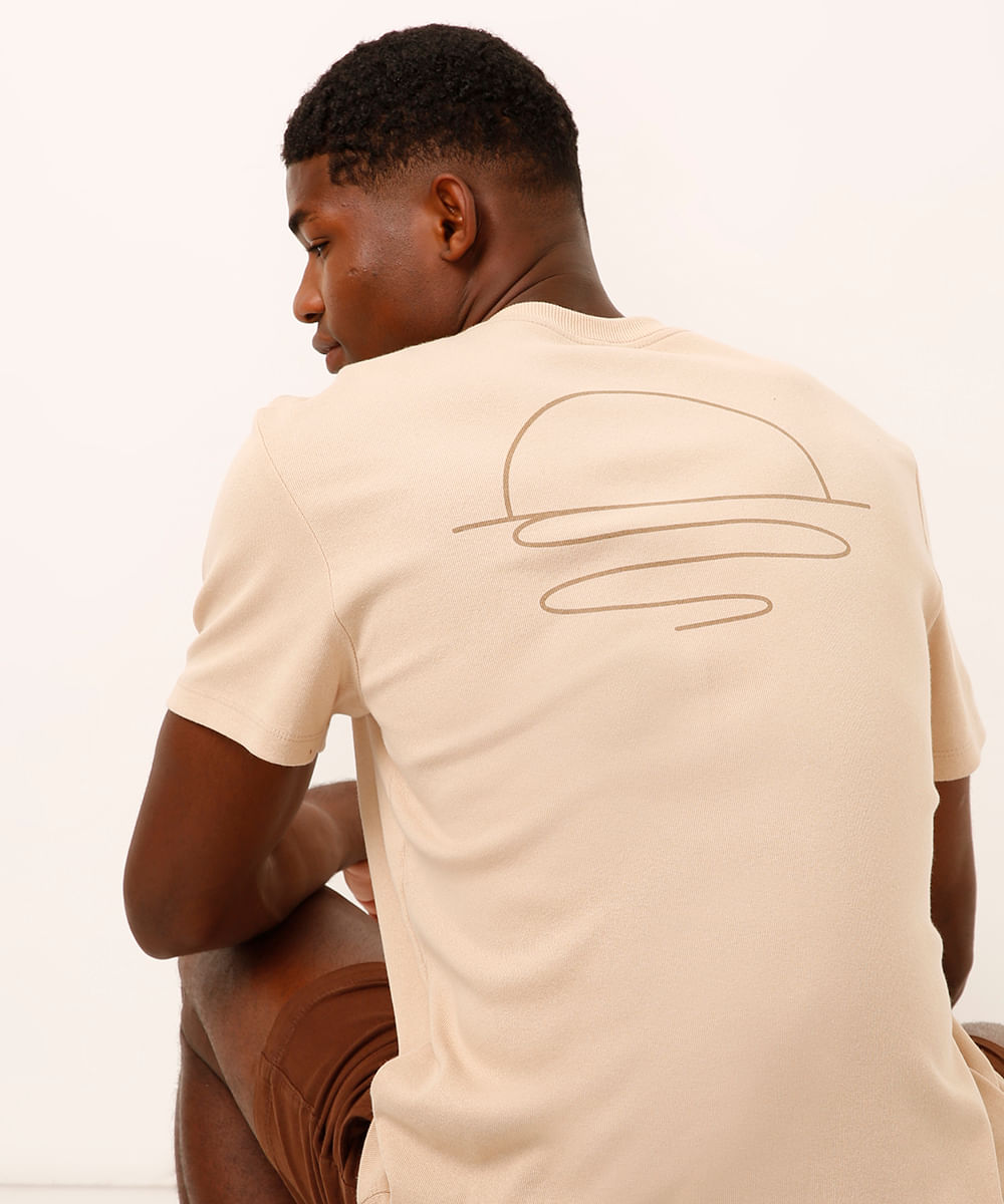 camiseta de algodão texturizada sol e ondas bege