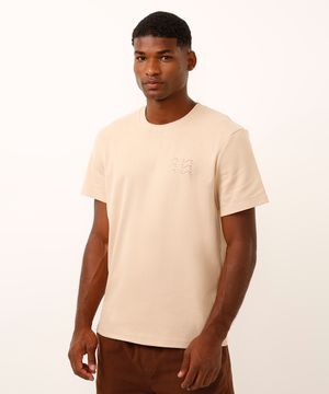 camiseta de algodão texturizada sol e ondas bege