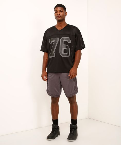 bermuda esportiva masculina com nervuras cinza