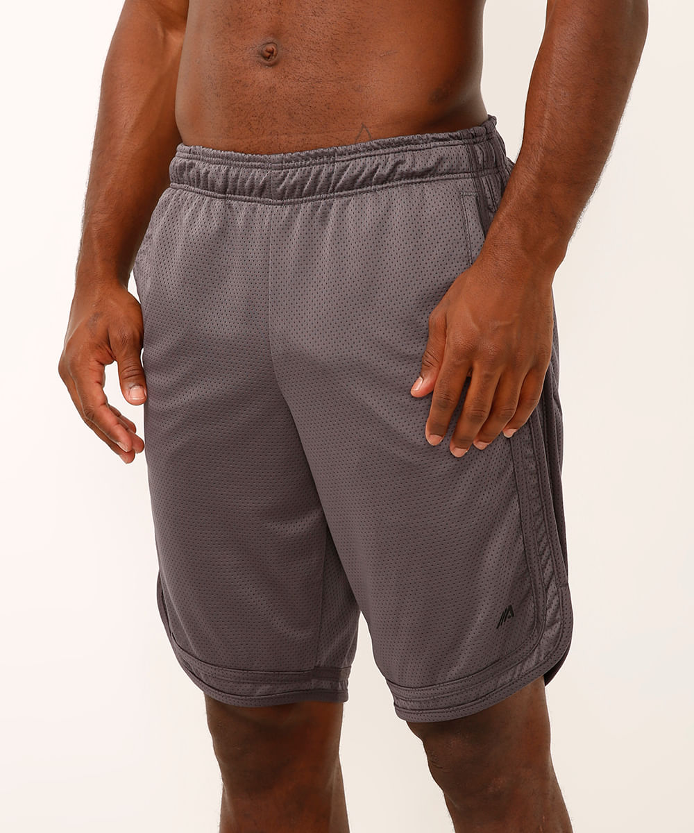 bermuda esportiva masculina com nervuras cinza