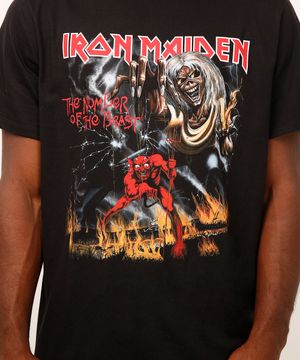 camiseta de algodão iron maiden preta