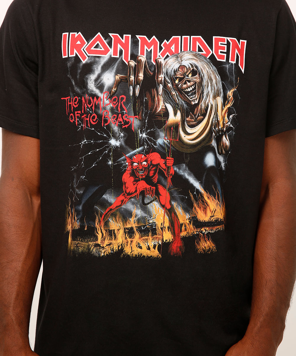 camiseta de algodão iron maiden preta