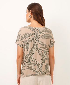 blusa de viscose folhagem decote canoa bege