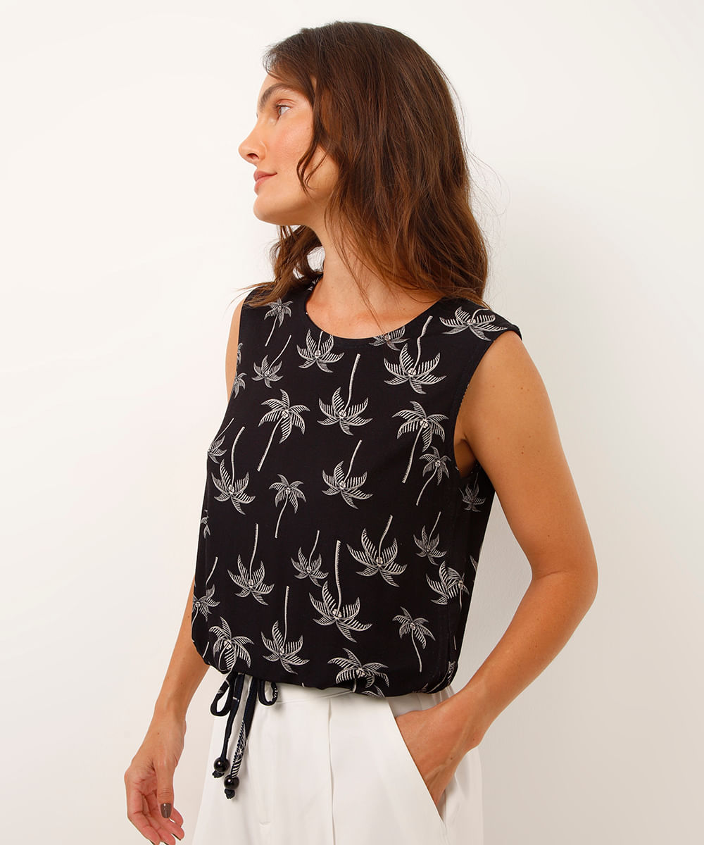 regata de viscose com amarração coqueiros preto