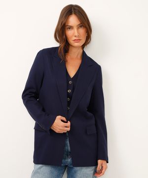 blazer alongado de alfaiataria com linho azul