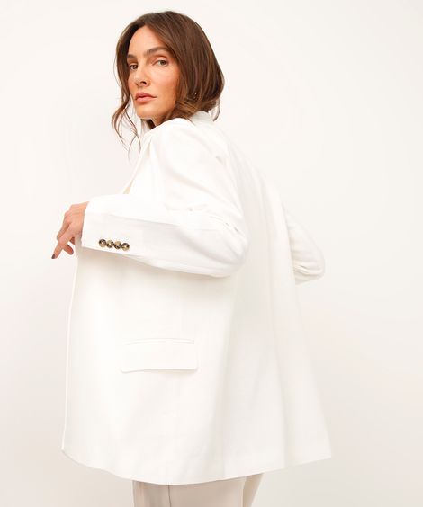 blazer alongado de alfaiataria com linho off white