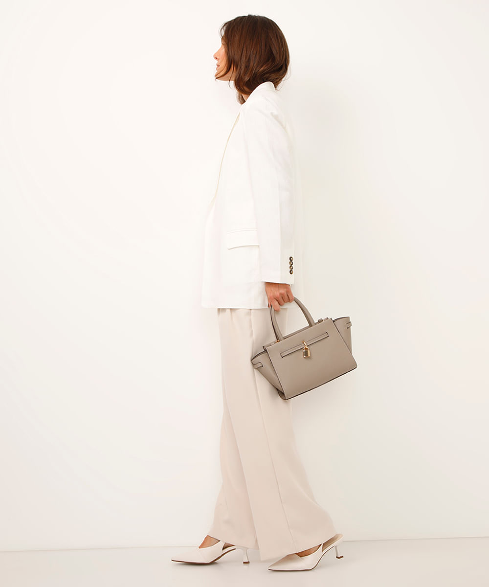 blazer alongado de alfaiataria com linho off white