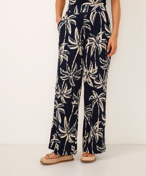 calça wide leg texturizada coqueiro azul