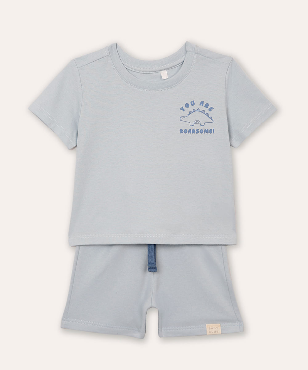conjunto infantil curto de algodão dino azul