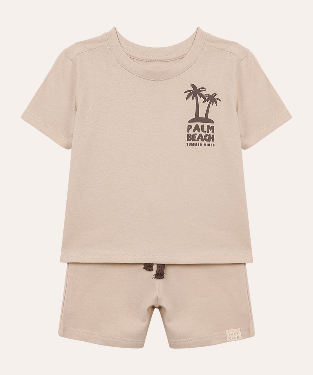 conjunto infantil curto de algodão palm beach bege