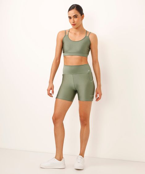 bermuda brilho com bolso cintura alta esportiva verde militar