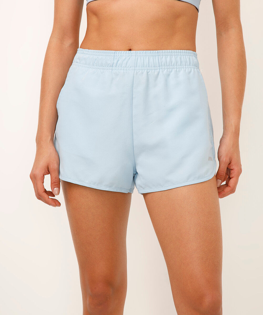 short running feminino com bolso esportivo azul