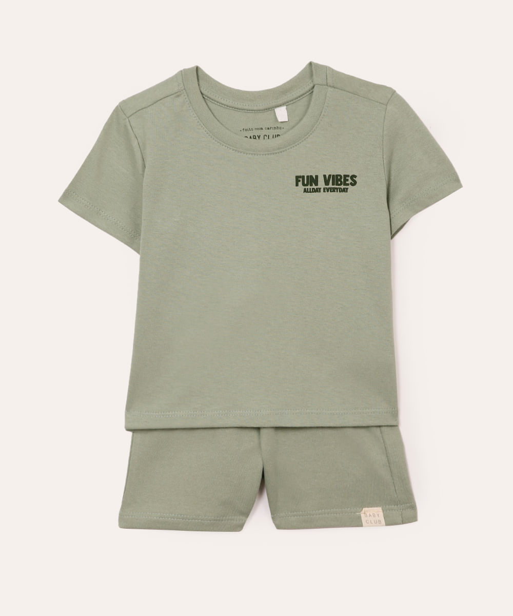 conjunto infantil curto de algodão fun vibes verde