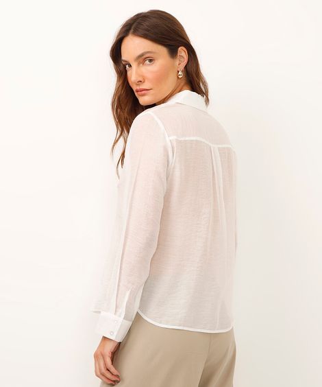 camisa de viscose manga longa com pregas off white