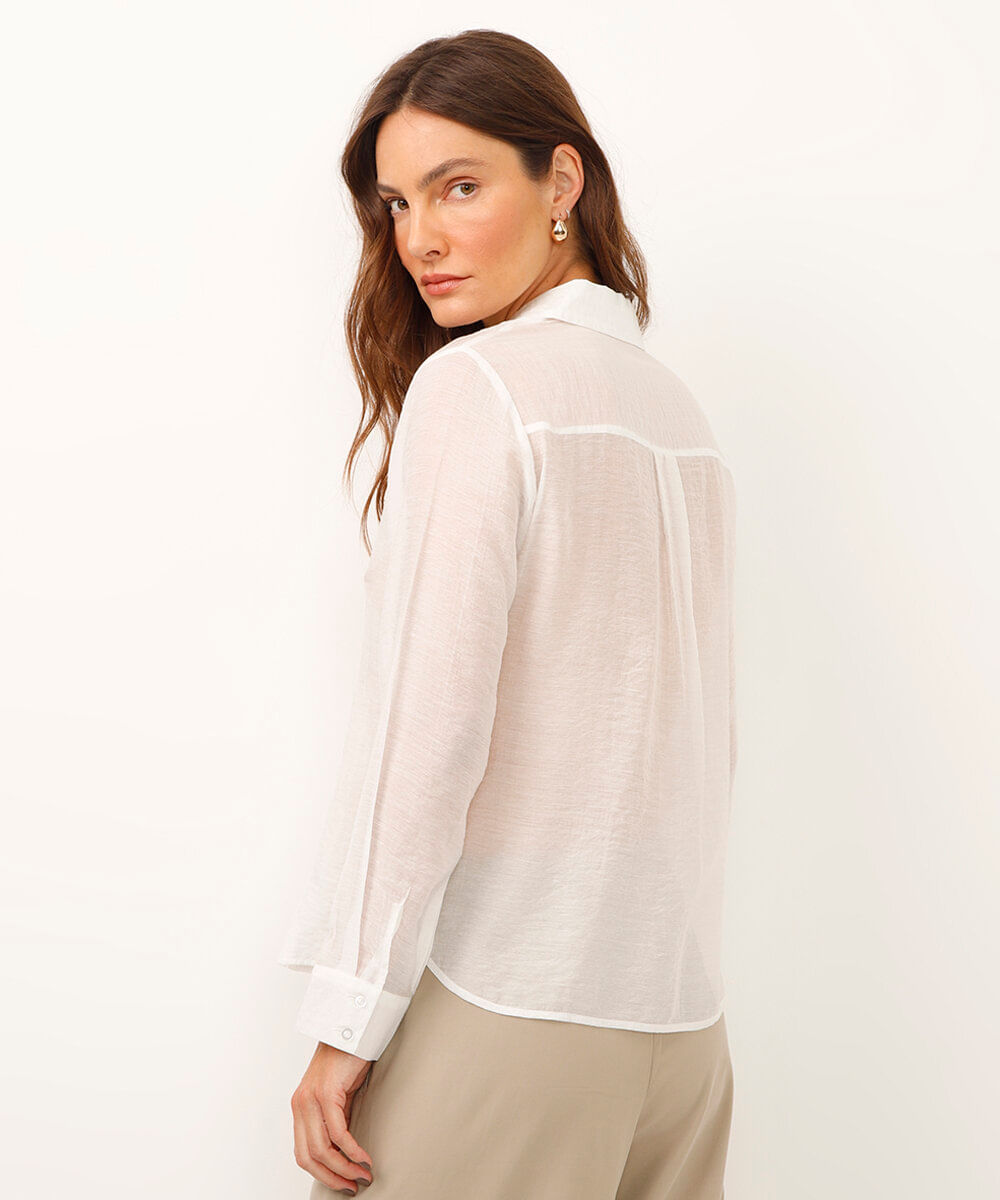 camisa de viscose manga longa com pregas off white