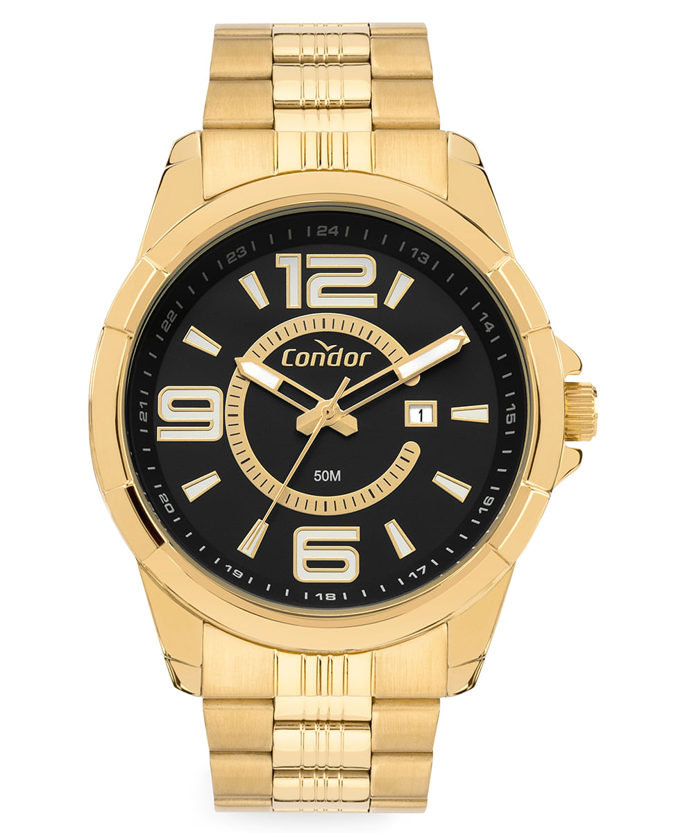 relógio condor analógico calendário co2115mvzk4p dourado