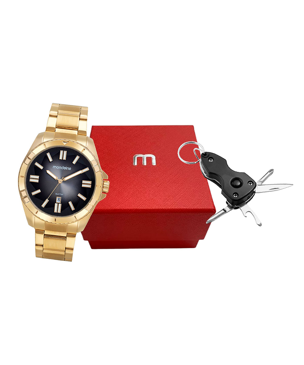 relógio mondaine analógico calendário 32660gpmvde1k dourado