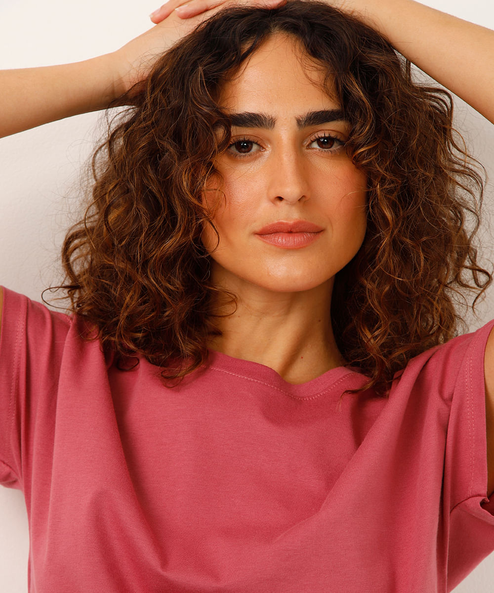 blusa de algodão manga curta rosa