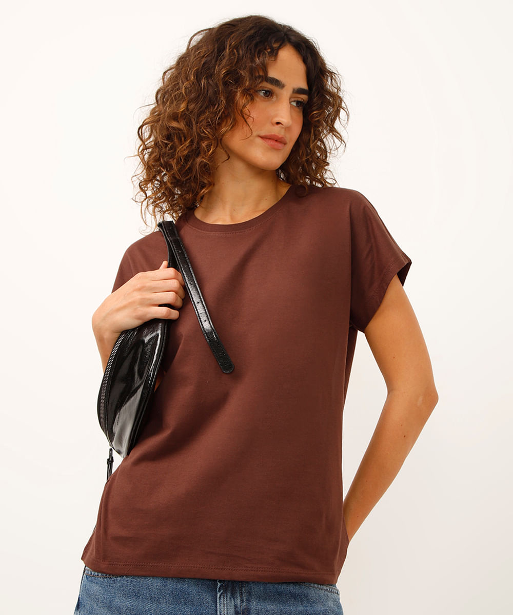 blusa de algodão manga curta marrom