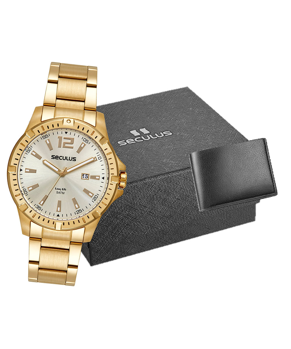 relógio seculus analógico calendário 44208gpsvda2k dourado