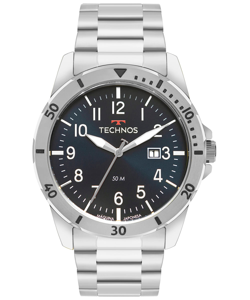 relógio technos analógico calendário 2115nbqk1a prateado