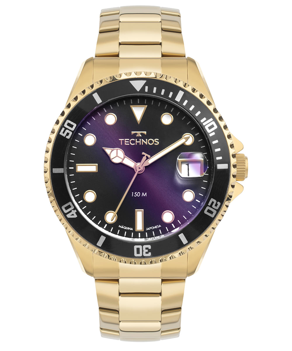relógio technos analógico calendário 2415dw1p dourado