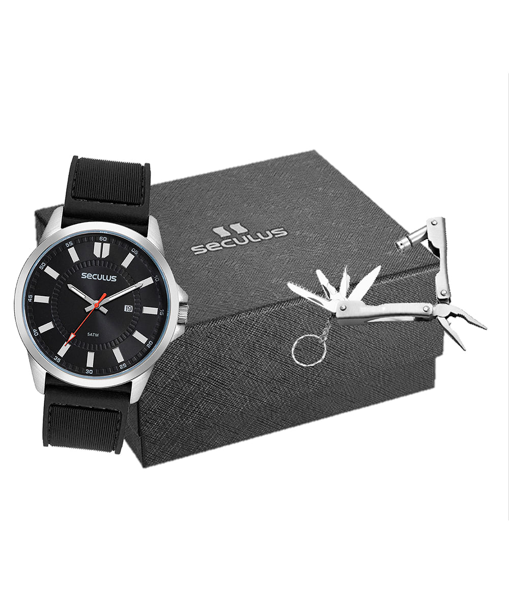 relógio seculus analógico calendário 44230g0svnu1k prateado