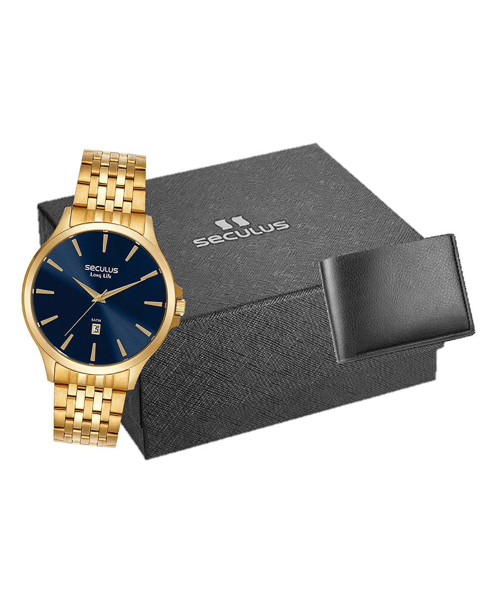 relógio seculus analógico calendário 44214gpsvda3k dourado