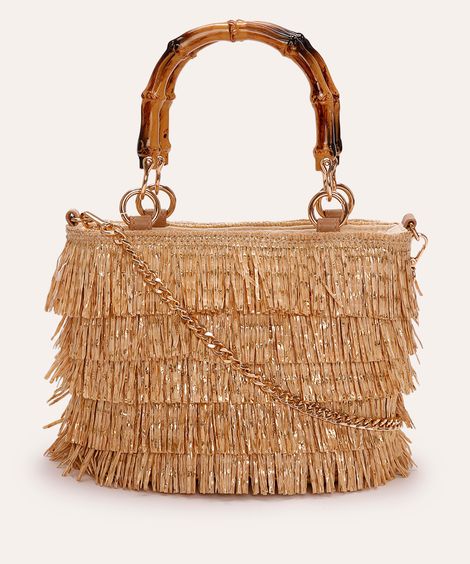 bolsa bucket com franjas alça removível bege