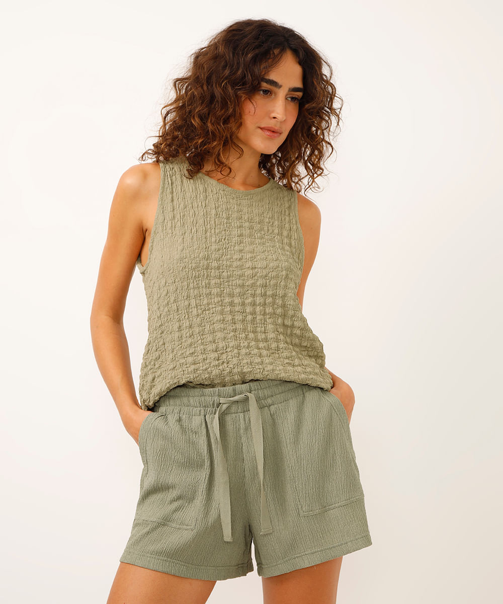 short texturizado bolso carpinteiro verde