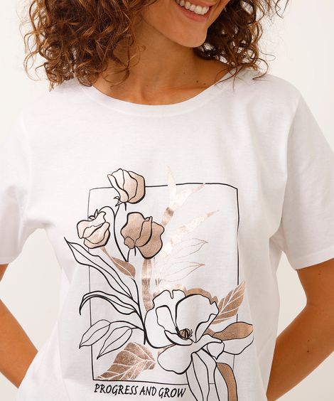 camiseta de algodão floral off white