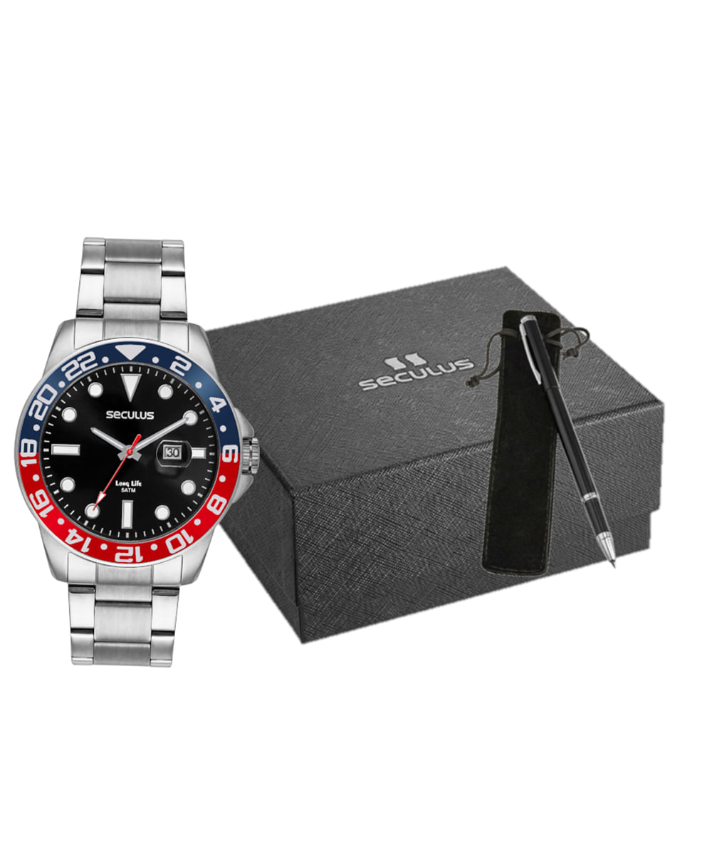 relógio seculus analógico calendário 44210g0svna1k3 prateado