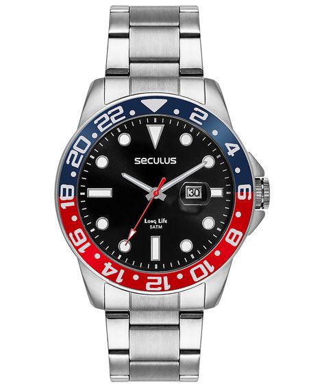 relógio seculus analógico calendário 44210g0svna1k3 prateado