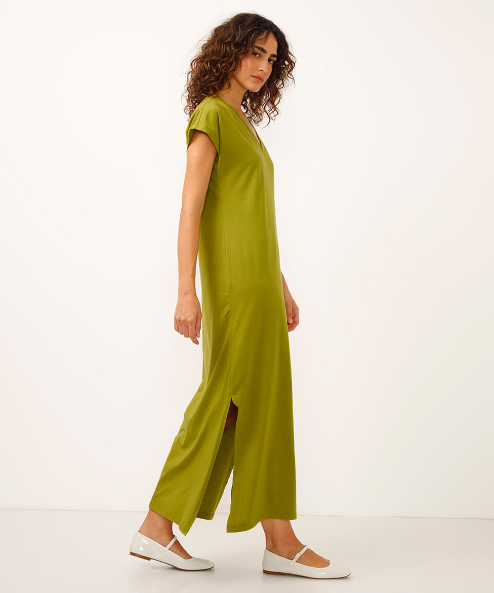 vestido longo de algodão decote v verde