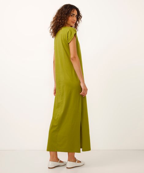 vestido longo de algodão decote v verde