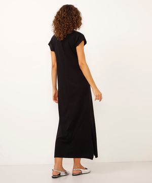 vestido longo de algodão decote v preto