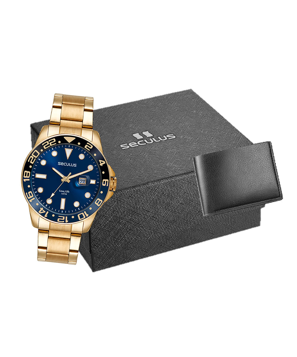 relógio seculus analógico calendário 44210gpsvda3k dourado
