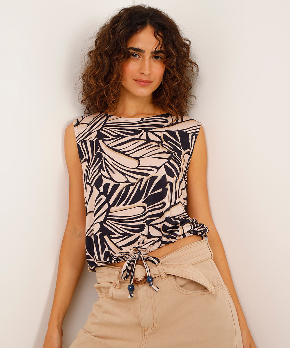 regata de viscose com amarração folhagem azul