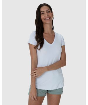 Blusa Básica Feminina Mullet Decote V Em Viscose Stretch Malwee Branco