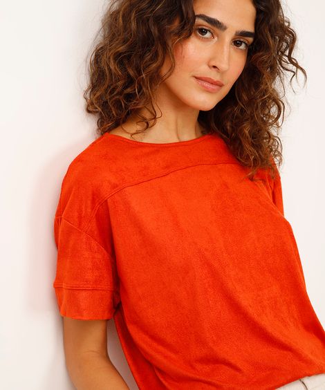 blusa de suede com recorte laranja
