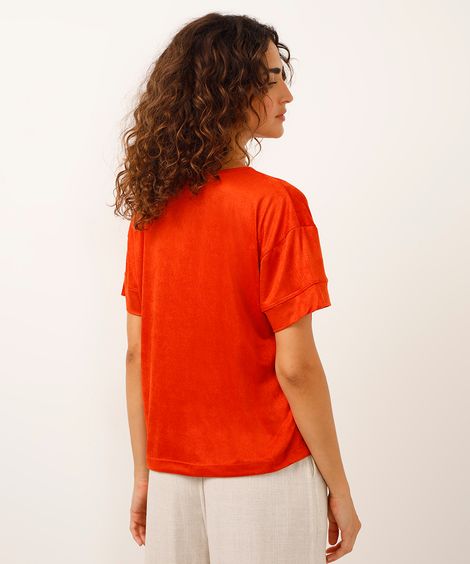 blusa de suede com recorte laranja
