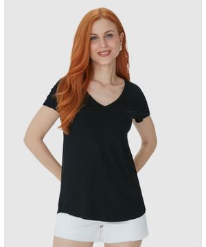 Blusa Básica Feminina Mullet Decote V Em Viscose Stretch Malwee Preto