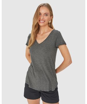 Blusa Básica Feminina Mullet Decote V Em Viscose Stretch Malwee Cinza