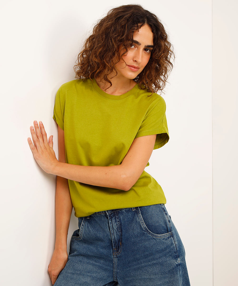 blusa de algodão manga curta verde