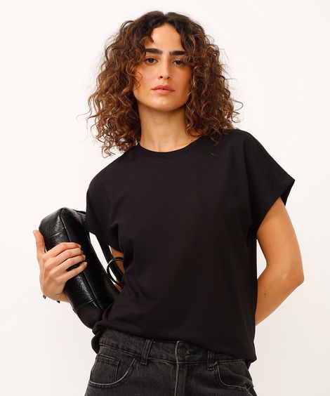 blusa de algodão manga curta preta