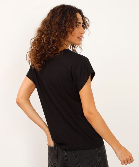blusa de algodão manga curta preta