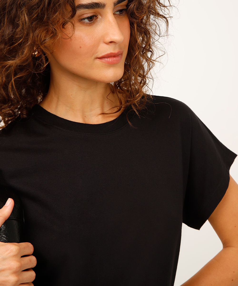 blusa de algodão manga curta preta